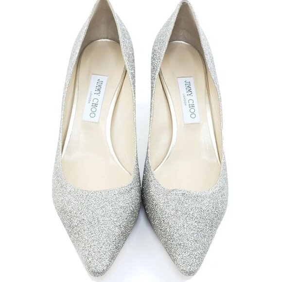 Jimmy Choo Romy 60 Glitter Pumps Platinum Ice Dusty Pointed Toe Heels Size 41 - Picture 11 of 11